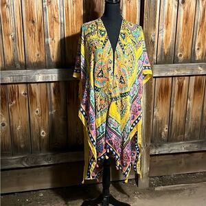Woven Heart cardigan pompoms kimono sheer gold floral One Size FIRM on PRICE